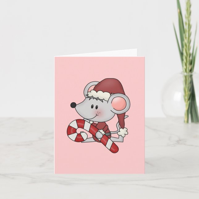 Christmas Mouse With Candy Cane Holiday Card (Front)