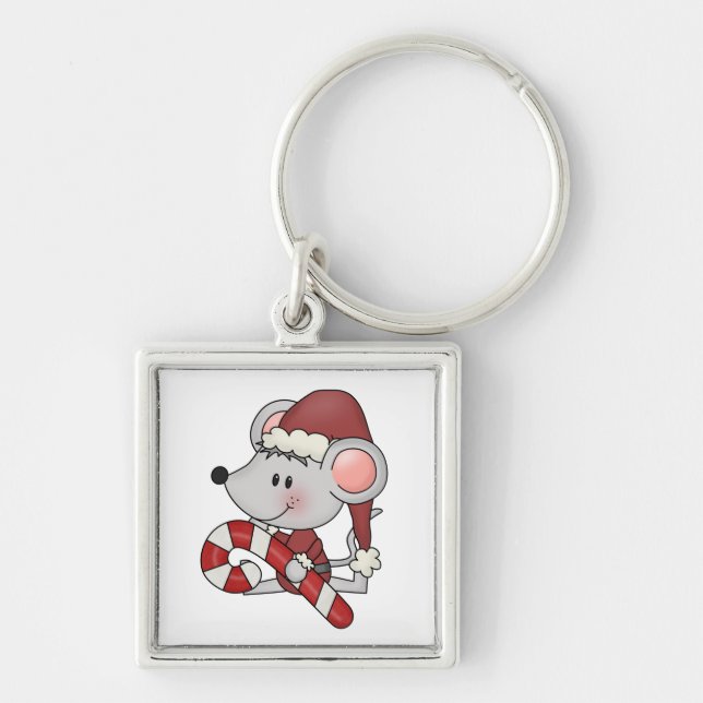 Christmas Mouse With Candy Cane Key Ring (Front)