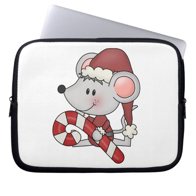 Christmas Mouse With Candy Cane Laptop Sleeve (Front)