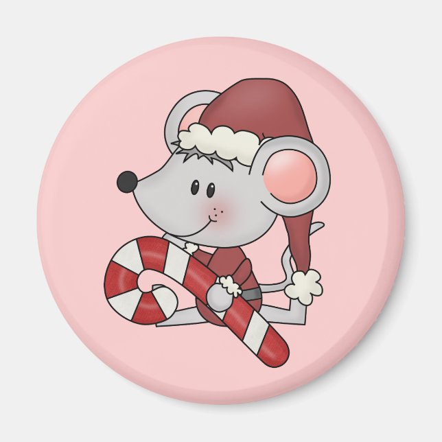 Christmas Mouse With Candy Cane Magnet (Front)