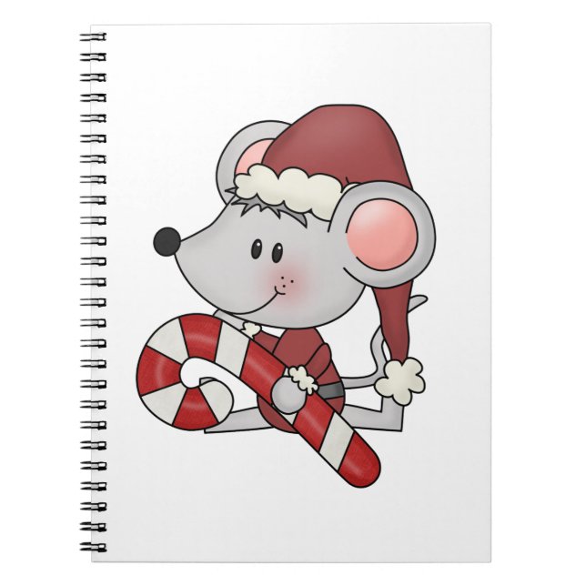 Christmas Mouse With Candy Cane Notebook (Front)