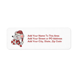 Christmas Mouse With Candy Cane Return Address Label