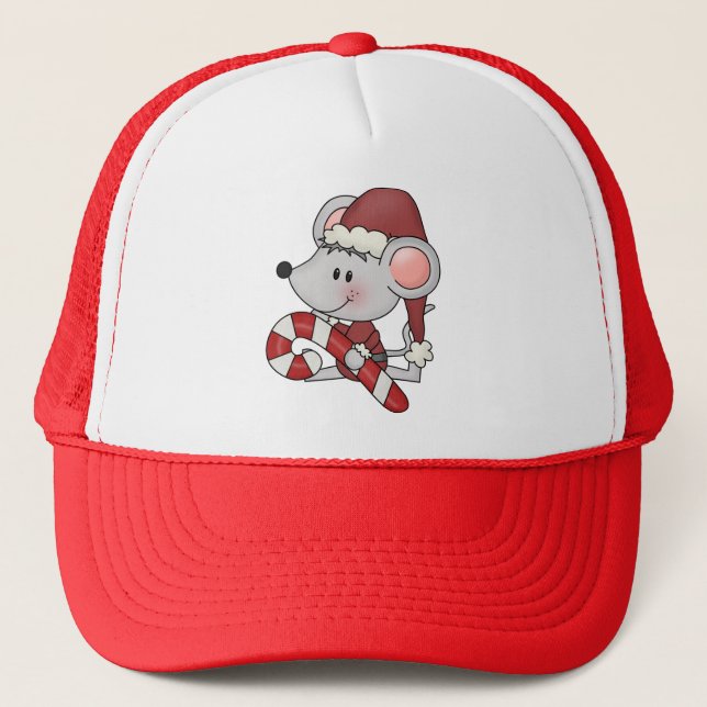 Christmas Mouse With Candy Cane Trucker Hat (Front)