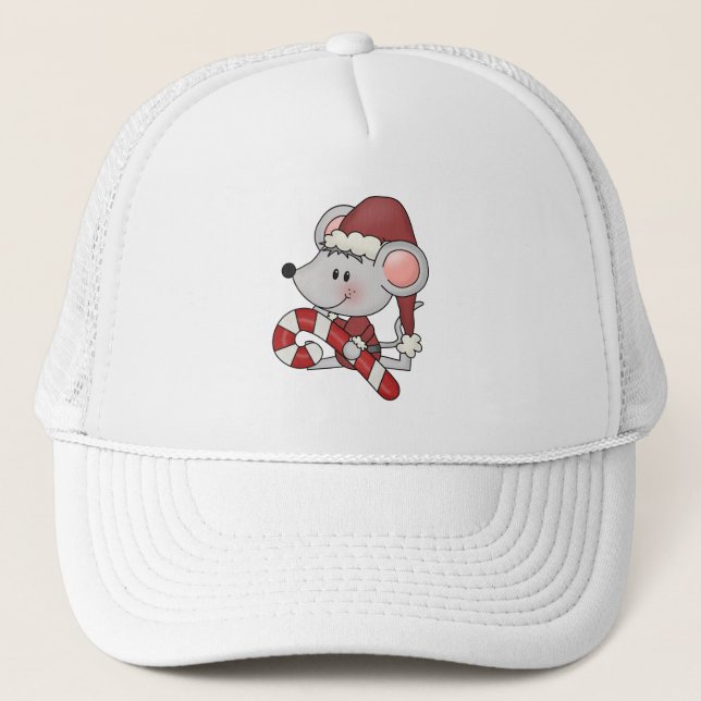 Christmas Mouse With Candy Cane Trucker Hat (Front)