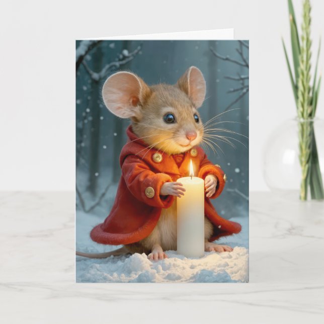 Christmas Mouse With Glowing Candle Holiday Card (Front)