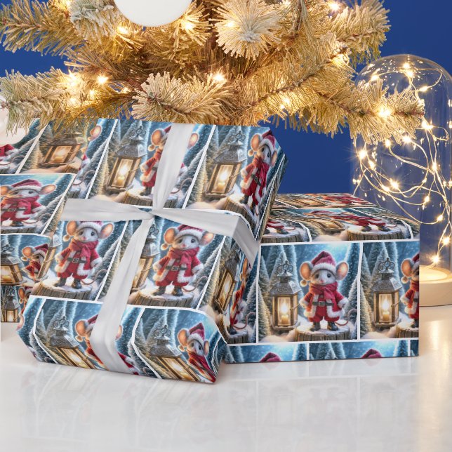 Christmas Mouse With Lantern Wrapping Paper (Holidays)