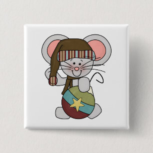 Christmas Mouse With Ornament 15 Cm Square Badge