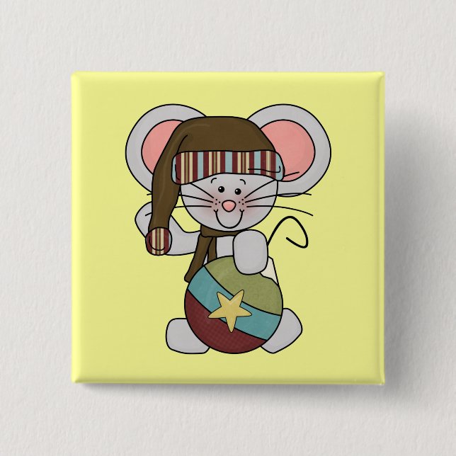 Christmas Mouse With Ornament 15 Cm Square Badge (Front)