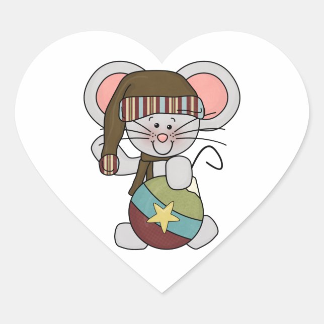 Christmas Mouse With Ornament Heart Sticker (Front)