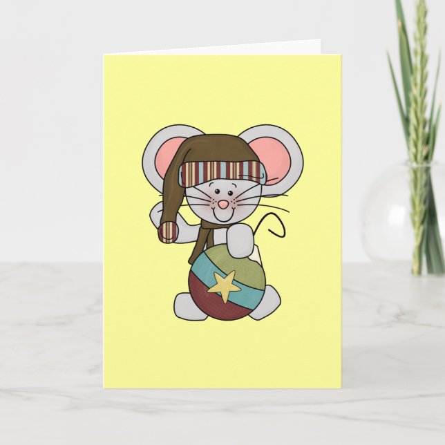 Christmas Mouse With Ornament Holiday Card (Front)