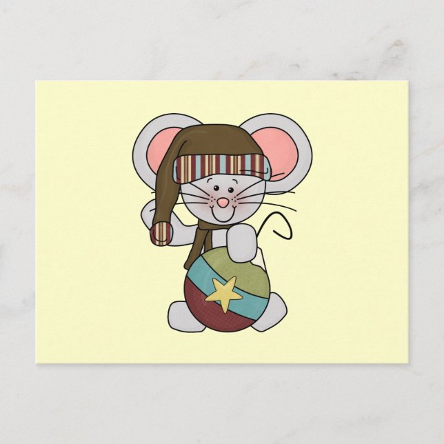Christmas Mouse With Ornament Holiday Postcard (Front)