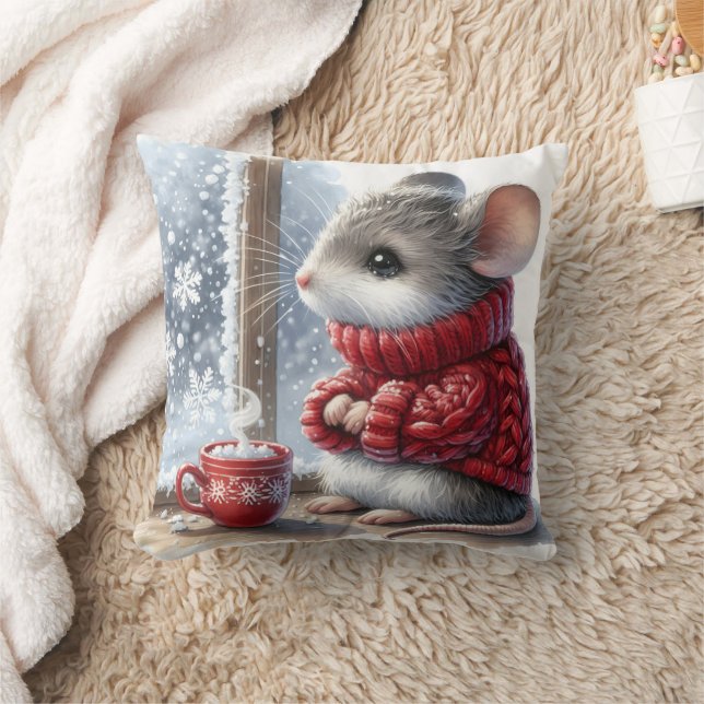 Christmas Mouse With Steaming Hot Cocoa Cushion (Blanket)
