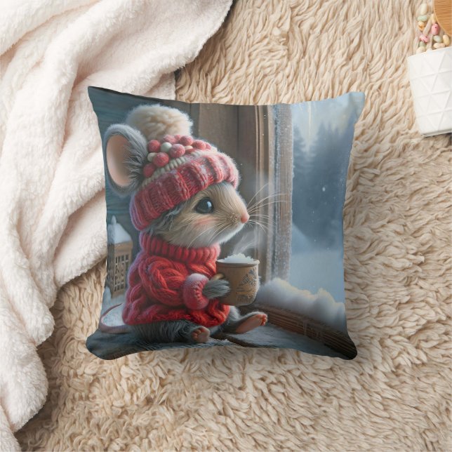 Christmas Mouse With Steaming Hot Cocoa Cushion (Blanket)