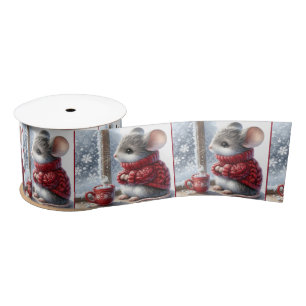 Christmas Mouse With Steaming Hot Cocoa Satin Ribbon