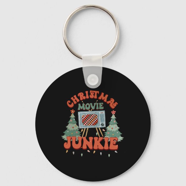 Christmas Movie Junkie Retro Christmas Tree Chrism Key Ring (Front)