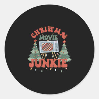 Christmas movie junkie retro christmas tree classic round sticker