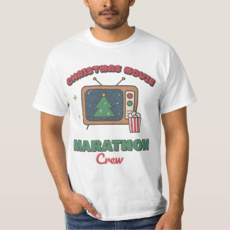 Christmas Movie Marathon Crew Retro TV Popcorn Fam T-Shirt