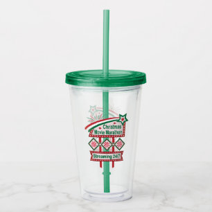 Christmas Movie Marathon Retro Marquee Festive Acrylic Tumbler