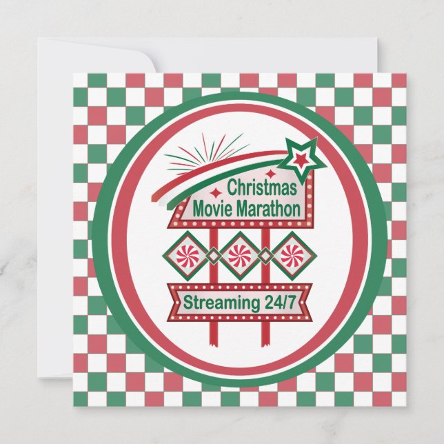 Christmas Movie Marathon Retro Marquee Festive Card (Front)