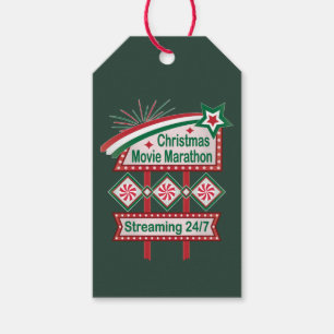 Christmas Movie Marathon Retro Marquee Festive Gift Tags
