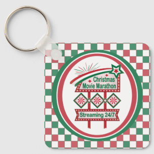 Christmas Movie Marathon Retro Marquee Festive Key Ring