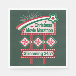 Christmas Movie Marathon Retro Marquee Festive Napkin