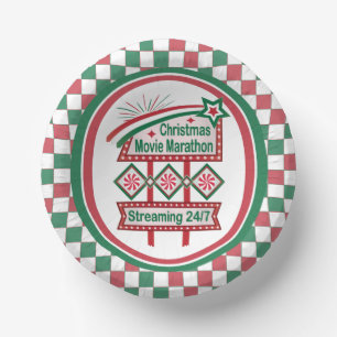 Christmas Movie Marathon Retro Marquee Festive Paper Plate