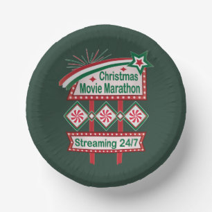 Christmas Movie Marathon Retro Marquee Festive Paper Plate