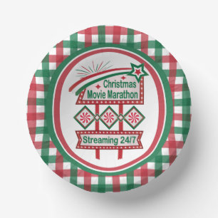Christmas Movie Marathon Retro Marquee Festive Paper Plate