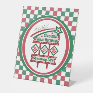Christmas Movie Marathon Retro Marquee Festive Pedestal Sign