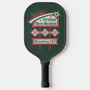 Christmas Movie Marathon Retro Marquee Festive Pickleball Paddle