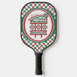 Christmas Movie Marathon Retro Marquee Festive Pickleball Paddle