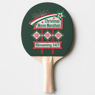 Christmas Movie Marathon Retro Marquee Festive Ping Pong Paddle