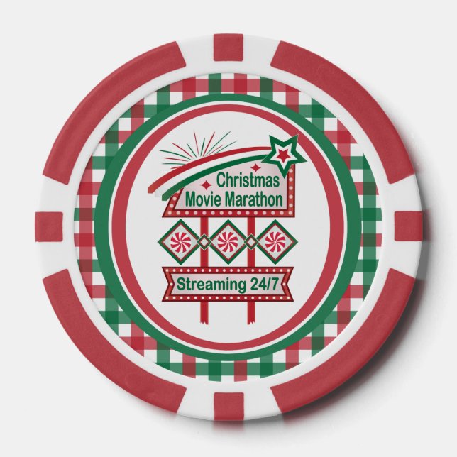 Christmas Movie Marathon Retro Marquee Festive Poker Chips (Front)
