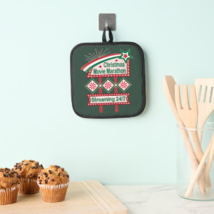 Christmas Movie Marathon Retro Marquee Festive Pot Holder