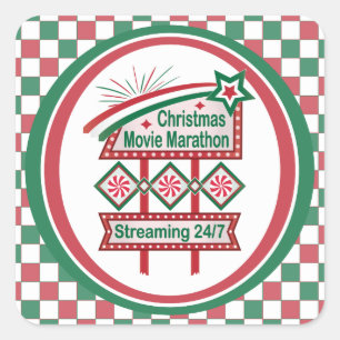 Christmas Movie Marathon Retro Marquee Festive Square Sticker