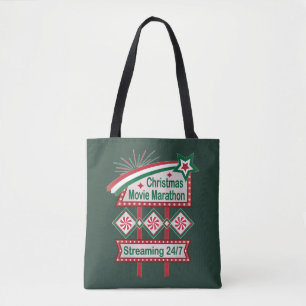 Christmas Movie Marathon Retro Marquee Festive Tote Bag