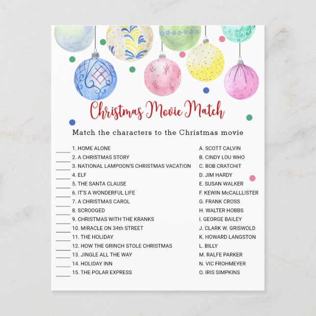 Christmas Movie Match Game Card Flyer (Front)