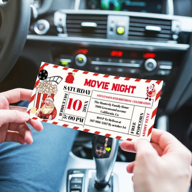 Christmas Movie Night Birthday Party ticket  Invi Invitation (Creator Uploaded)