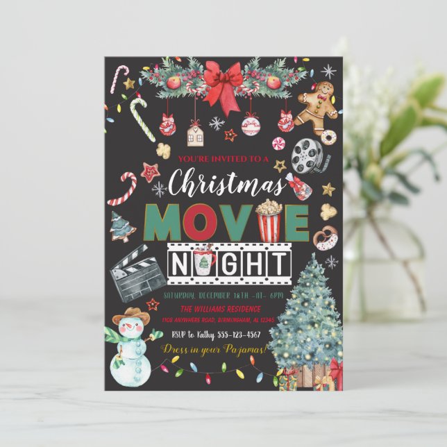 Christmas Movie Night Holiday Party Invitation (Standing Front)