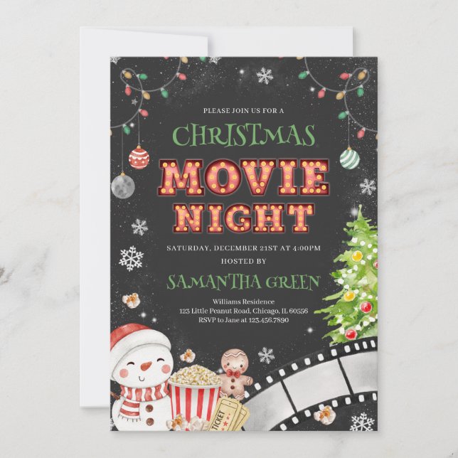 Christmas Movie Night Holiday Party Invitation (Front)