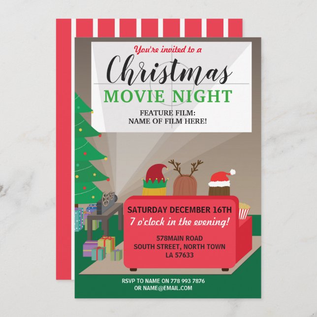 Christmas Movie Night Party Kids Festive Films Invitation (Front/Back)