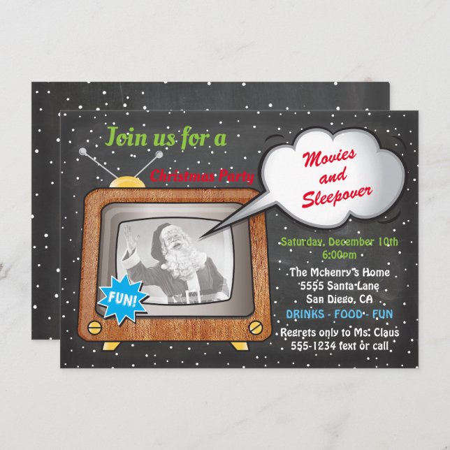Christmas Movie Night Retro TV Party Invitation (Front/Back)