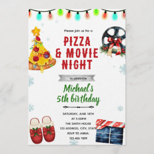 Christmas Movie Pizza and Pajama Party Invitation