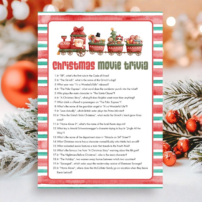 Christmas Movie Trivia  Game Holiday Card (Christmas Game Card)