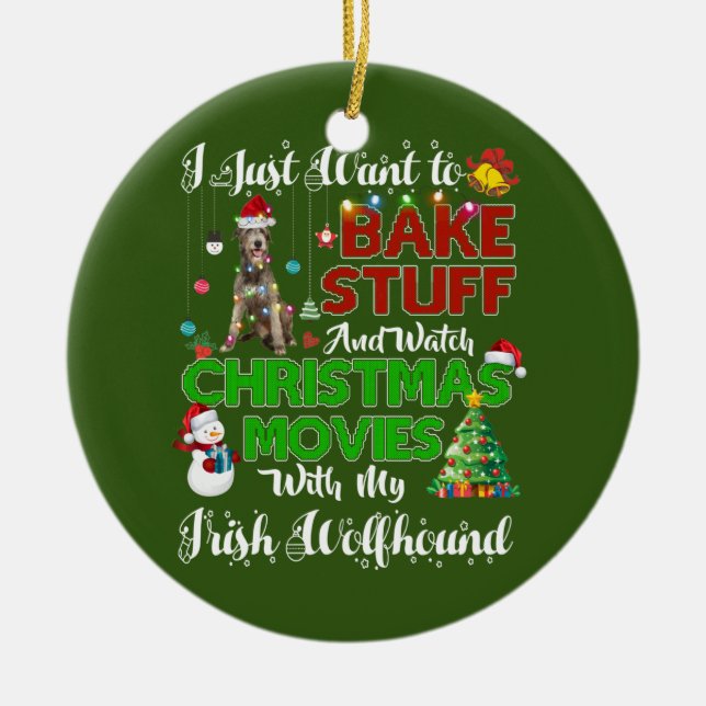 Christmas Movies with Irish Wolfhound Ceramic Ornament (Front)