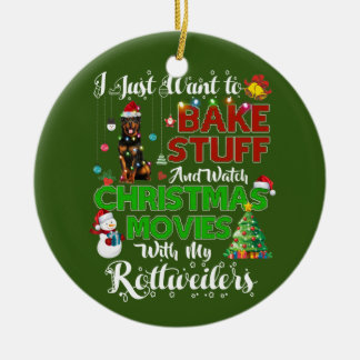 Christmas Movies with Rottweilers Ceramic Ornament