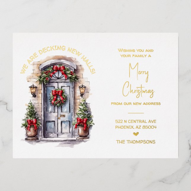 Christmas Moving Announcement Gold Foil Postcard (Front)