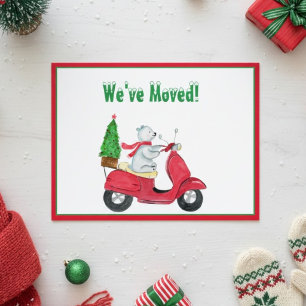 Christmas Moving Announcement Polar Bear Scooter  Postcard
