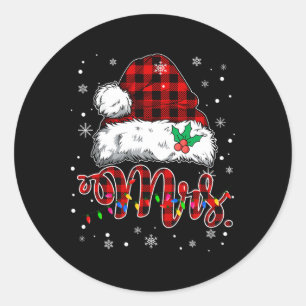 Christmas Mr And Mrs Claus Matching Pyjamas Plaid Classic Round Sticker